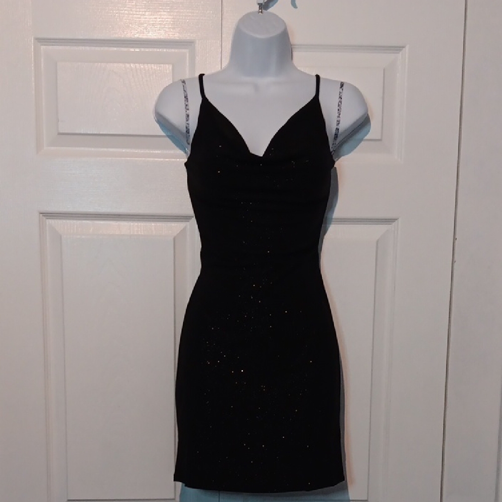 Triple 7 Women's Black Sparkle Midi Dress Size Medium NWOT